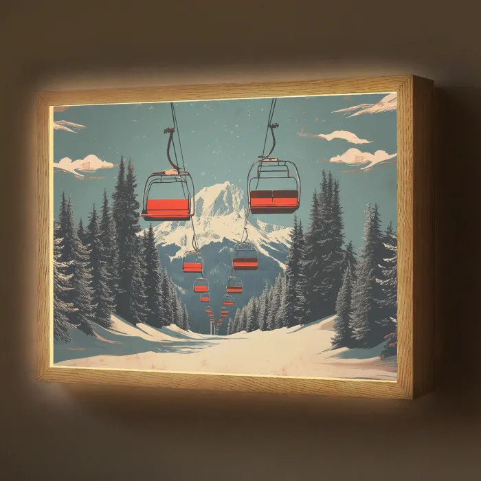Sneeuw - Skilift - Rood - Bomen Light Box met batterij (Wandlamp) middel -z3d_website