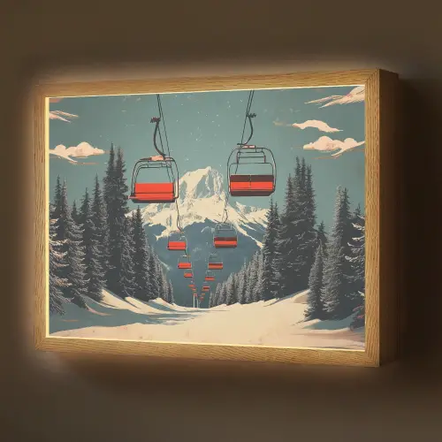 Sneeuw - Skilift - Rood - Bomen Light Box met batterij (Wandlamp) middel -z3d_website