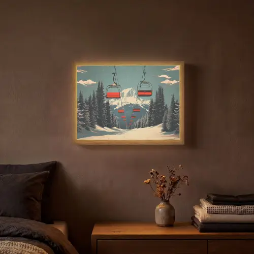 Sneeuw - Skilift - Rood - Bomen Light Box met batterij (Wandlamp) middel -sfeer4