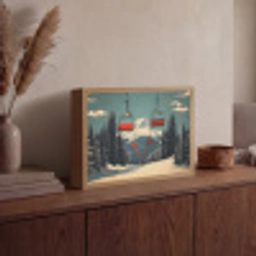 Sneeuw - Skilift - Rood - Bomen Light Box met batterij (Wandlamp) middel -sfeer2