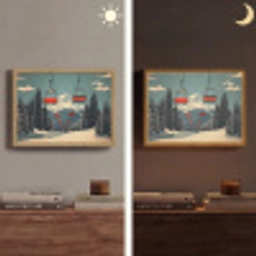 Sneeuw - Skilift - Rood - Bomen Light Box met batterij (Wandlamp) middel -sfeer3