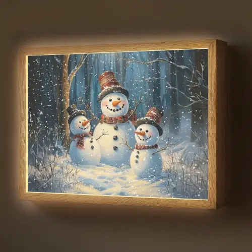 Sneeuwpop - Sneeuw - Winter - Bos Light Box met batterij (Wandlamp) middel -z3d_website