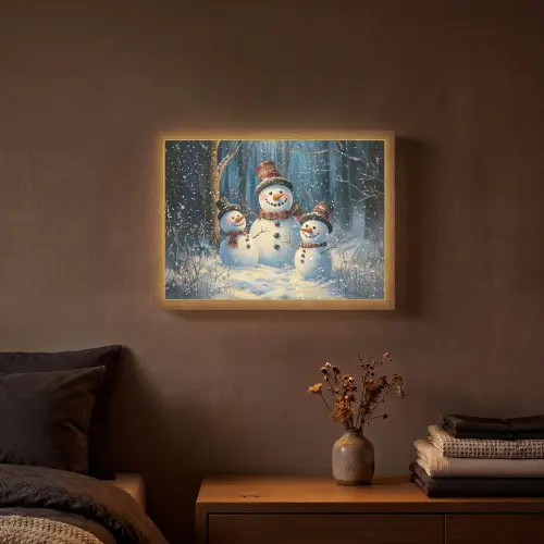 Sneeuwpop - Sneeuw - Winter - Bos Light Box met batterij (Wandlamp) middel -sfeer4