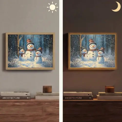Sneeuwpop - Sneeuw - Winter - Bos Light Box met batterij (Wandlamp) middel -sfeer3
