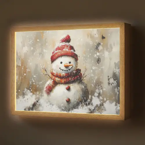Sneeuwpop - Winter - Sneeuw - Beige Light Box met batterij (Wandlamp) middel -z3d_website