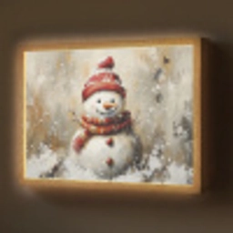 Sneeuwpop - Winter - Sneeuw - Beige Light Box met batterij (Wandlamp) middel -z3d_website