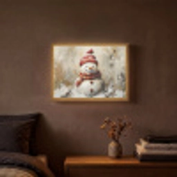 Sneeuwpop - Winter - Sneeuw - Beige Light Box met batterij (Wandlamp) middel -sfeer4
