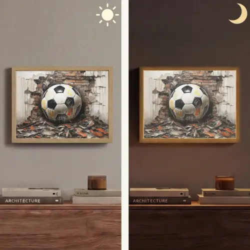 Voetbal - Muur - Zwart - Wit Light Box met batterij (Wandlamp) middel -sfeer3