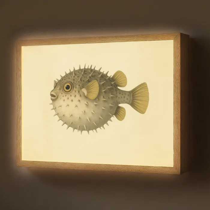 Stekels - Vis - Opgeblazen - Bruin Light Box met batterij (Wandlamp) middel -z3d_website