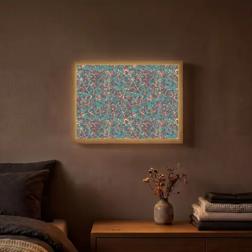 Spat - Abstract - Oranje - Groen Light Box met batterij (Wandlamp) middel 907 -sfeer4