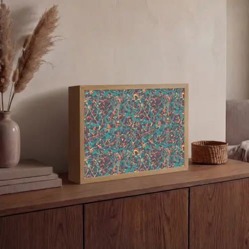 Spat - Abstract - Oranje - Groen Light Box met batterij (Wandlamp) middel 907 -sfeer2