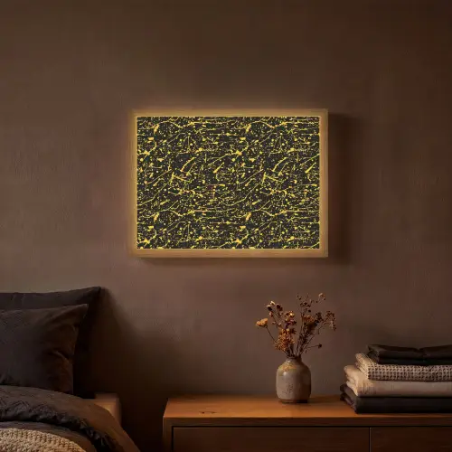 Spat - Waterverf - Geel - Zwart Light Box met batterij (Wandlamp) middel 907 -sfeer4