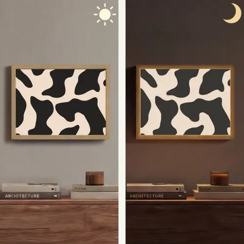 Vlekkenpatroon - Koe - Beige Light Box met batterij (Wandlamp) middel -sfeer3