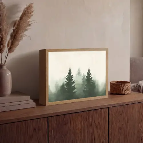 Sparren - Bomen - Groen - Beige Light Box met batterij (Wandlamp) middel -sfeer2