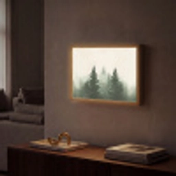 Sparren - Bomen - Groen - Beige Light Box met batterij (Wandlamp) middel -sfeer1