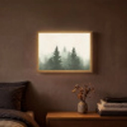 Sparren - Bomen - Groen - Beige Light Box met batterij (Wandlamp) middel -sfeer4