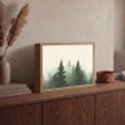 Sparren - Bomen - Groen - Beige Light Box met batterij (Wandlamp) middel -sfeer2