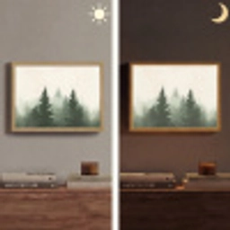 Sparren - Bomen - Groen - Beige Light Box met batterij (Wandlamp) middel -sfeer3