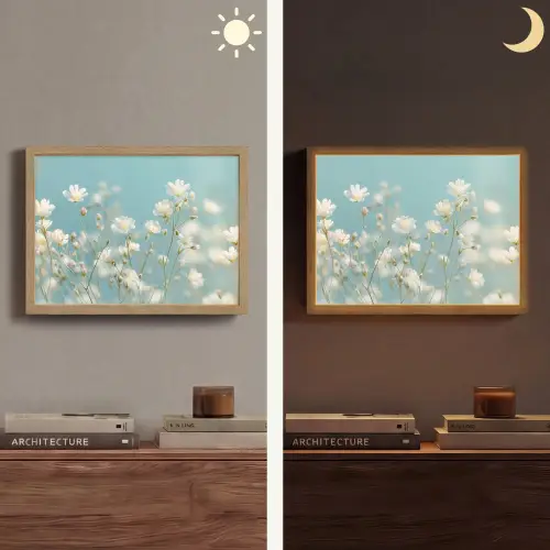 Stängel – Blumen – Luft – Weiß Light Box met batterij (Wandlamp) middel -sfeer3