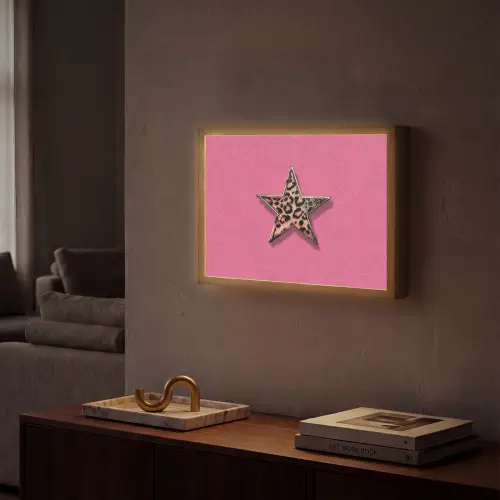 Ster - Luipaard - Print - Roze Light Box met batterij (Wandlamp) middel -sfeer1