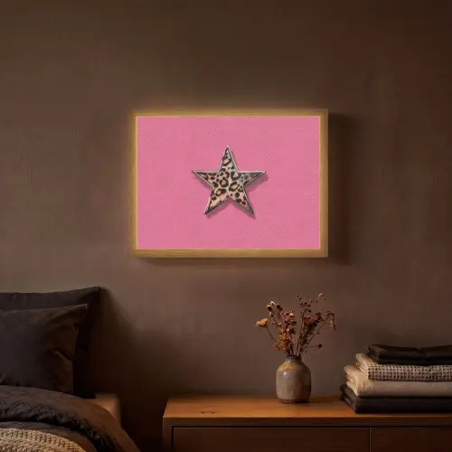 Ster - Luipaard - Print - Roze Light Box met batterij (Wandlamp) middel -sfeer4