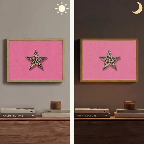 Ster - Luipaard - Print - Roze Light Box met batterij (Wandlamp) middel -sfeer3