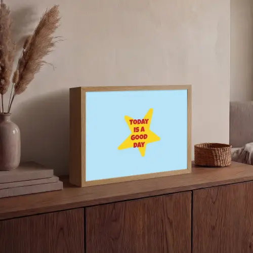 Ster - Today is a good day - Blauw Light Box met batterij (Wandlamp) middel -sfeer2