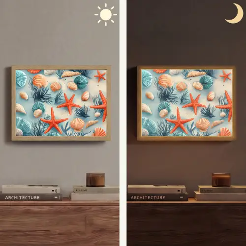 Zeesterren - Schelpen - Illustratie - Zand Light Box met batterij (Wandlamp) middel -sfeer3