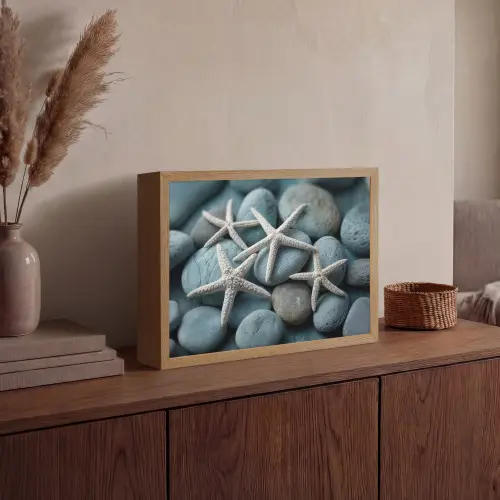 Zeesterren - Stenen - Wit Light Box met batterij (Wandlamp) middel -sfeer2