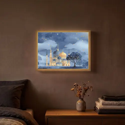 Sterrenhemel - Goud - Moskee Light Box met batterij (Wandlamp) middel -sfeer4