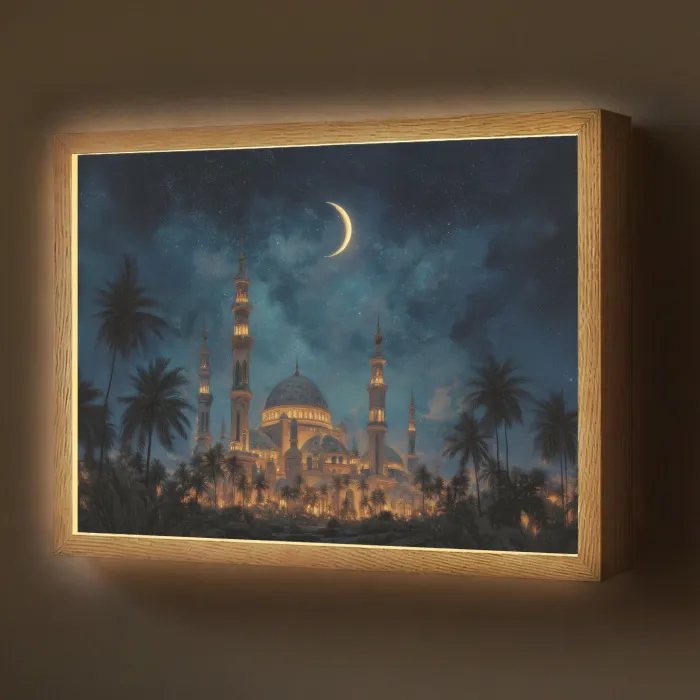 Sterrenhemel - Maan - Palmbomen - Moskee Light Box met batterij (Wandlamp) middel -z3d_website