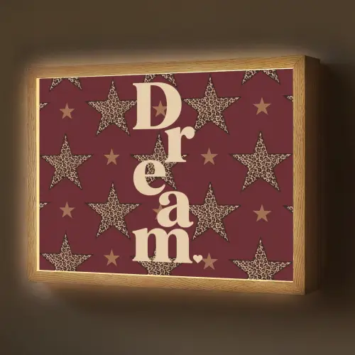 Sterren - Luipaardprint - Dream - Bordeaux Light Box met batterij (Wandlamp) middel -z3d_website