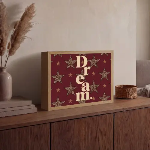 Sterren - Luipaardprint - Dream - Bordeaux Light Box met batterij (Wandlamp) middel -sfeer2