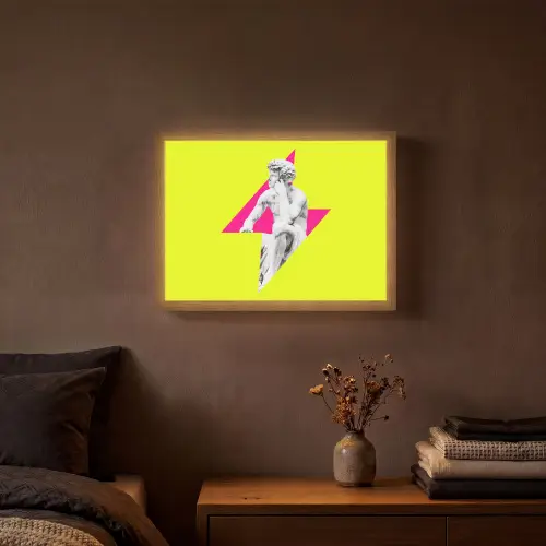 Beeld - Man - Bliksemschicht - Geel Light Box met batterij (Wandlamp) middel -sfeer4