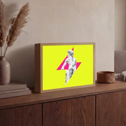 Beeld - Man - Bliksemschicht - Geel Light Box met batterij (Wandlamp) middel -sfeer2