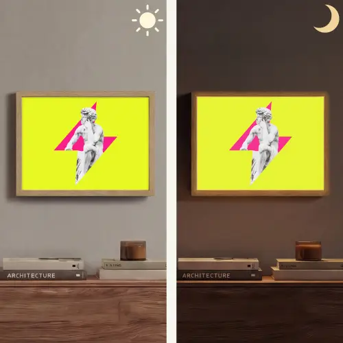 Beeld - Man - Bliksemschicht - Geel Light Box met batterij (Wandlamp) middel -sfeer3