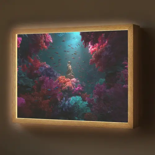 Standbeeld - Zeebodem - Koraal - Kleurrijk Light Box met batterij (Wandlamp) middel -z3d_website