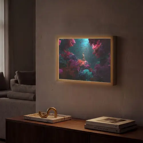 Standbeeld - Zeebodem - Koraal - Kleurrijk Light Box met batterij (Wandlamp) middel -sfeer1