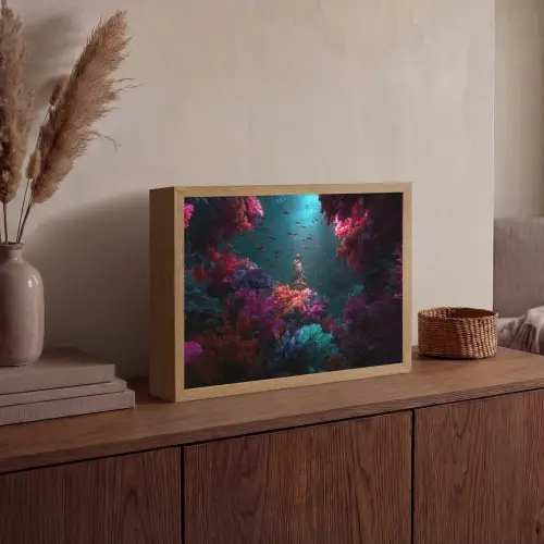 Standbeeld - Zeebodem - Koraal - Kleurrijk Light Box met batterij (Wandlamp) middel -sfeer2