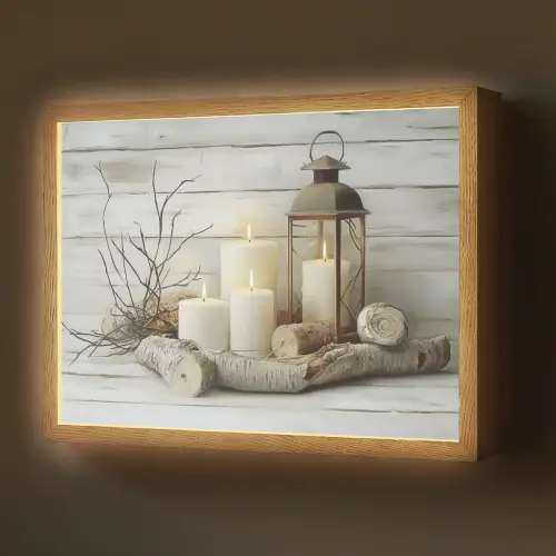 Stilleven - Wit - Kaarsen - Rustiek - Natuur Light Box met batterij (Wandlamp) middel -z3d_website