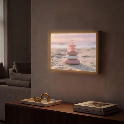 Stenen - Zand - Roze Light Box met batterij (Wandlamp) middel -sfeer1