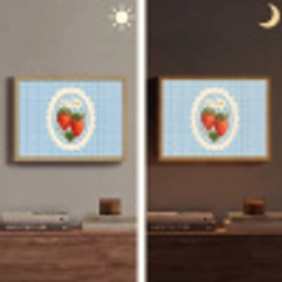 Aardbeien - Lijst - Rood - Geruit Light Box met batterij (Wandlamp) middel -sfeer3