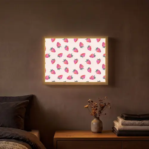 Aardbeien - Rood - Roze - Patroon Light Box met batterij (Wandlamp) middel 907 -sfeer4
