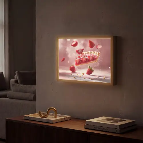 Aardbei - Taart- Eten - Roze Light Box met batterij (Wandlamp) middel -sfeer1
