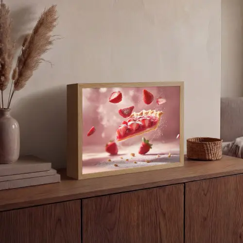 Aardbei - Taart- Eten - Roze Light Box met batterij (Wandlamp) middel -sfeer2