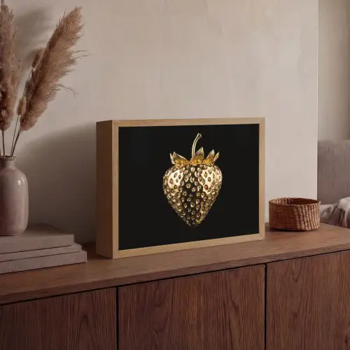 Aardbei - Goud - Zwart - Chrome Light Box met batterij (Wandlamp) middel -sfeer2