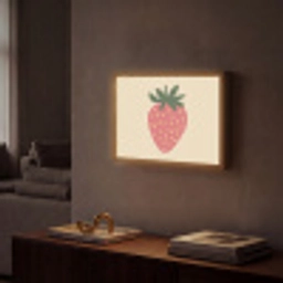 Aardbei - Minimalistisch - Rood - Fruit Light Box met batterij (Wandlamp) middel -sfeer1