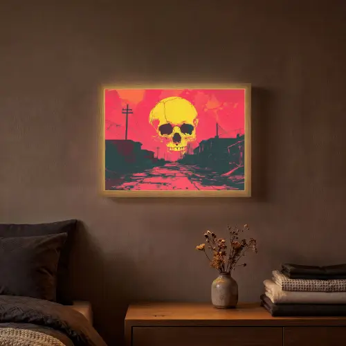 Straat - Verlaten - Schedel - Geel Light Box met batterij (Wandlamp) middel -sfeer4