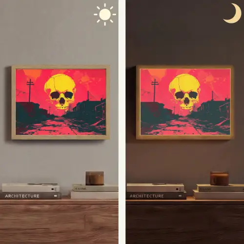 Straat - Verlaten - Schedel - Geel Light Box met batterij (Wandlamp) middel -sfeer3