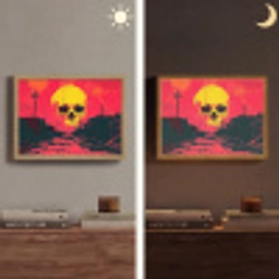 Straat - Verlaten - Schedel - Geel Light Box met batterij (Wandlamp) middel -sfeer3